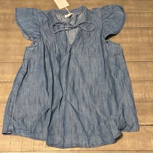 LC Lauren Conrad Light Blue Denim Blouse with Flutter Sleeves